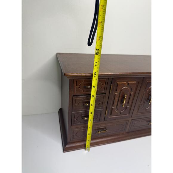 Rare Vintage MCM wooden Large jewelry box with lots of drawers, brass tone - Picture 9 of 10